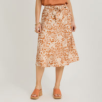 Falda Larga Look Lino con Botones Terracota
