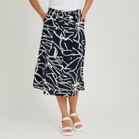 Falda Larga Look Lino con Botones Azul