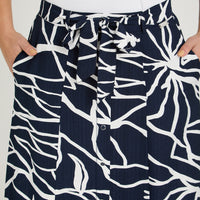 Falda Larga Look Lino con Botones Azul