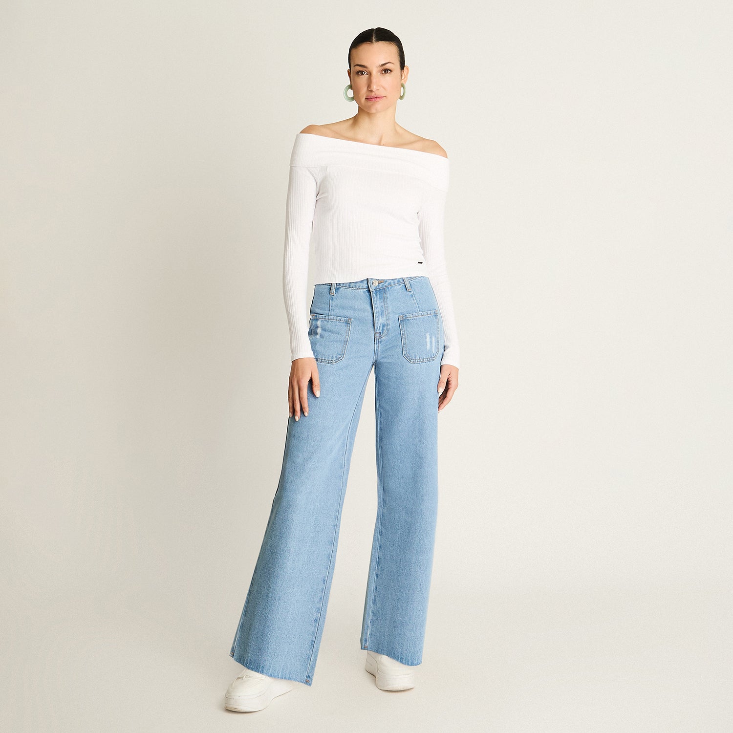 Polera Corta Off-Shoulder Blanca