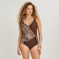 Traje de Baño Entero Cruzado Estampado Café