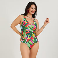 Traje de Baño Entero Cruzado Estampado Verde