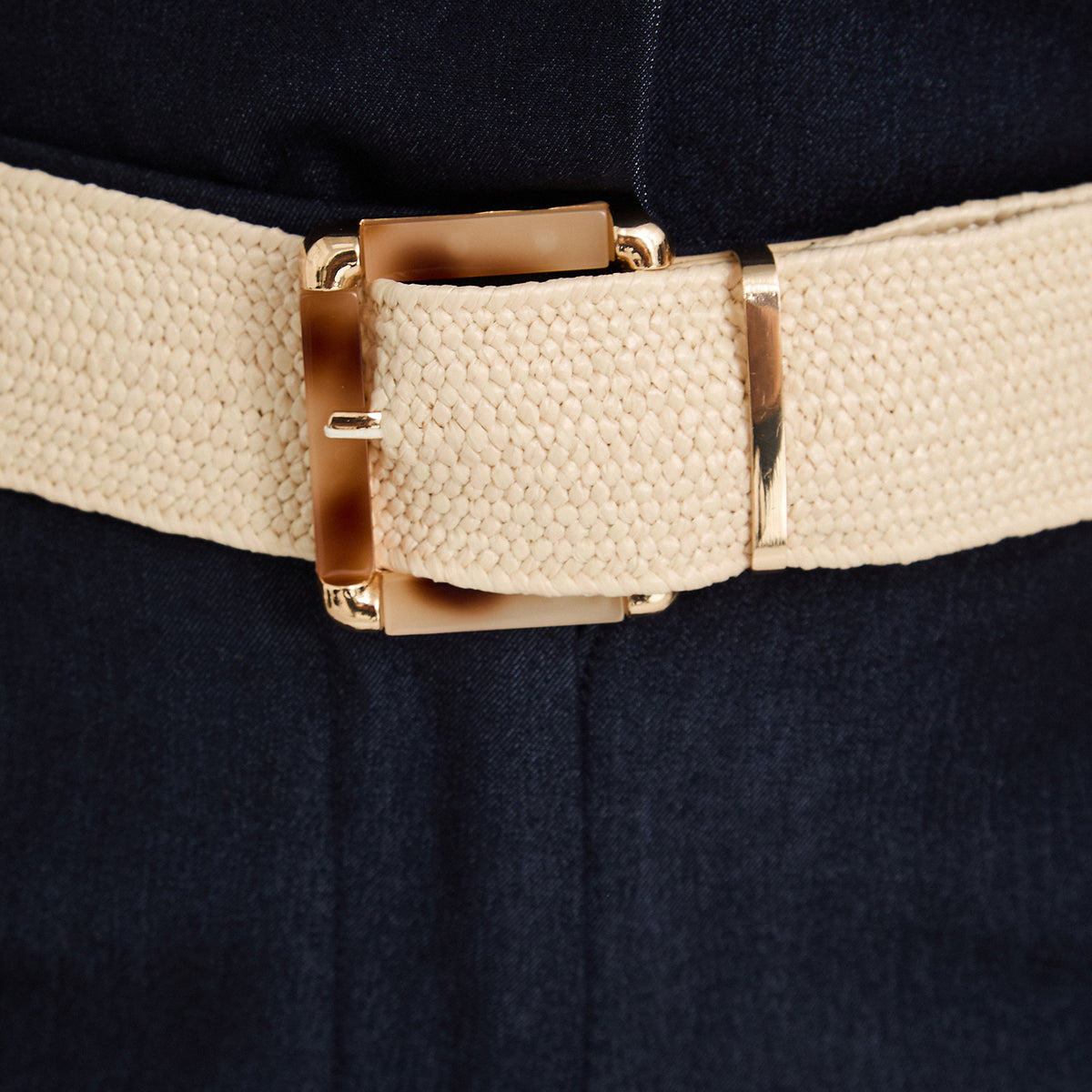 Cinturón de Raffia con Hebilla Carey Beige