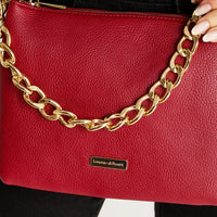 Cartera Triple Con Strap De Pu Y Cadena Rojo Lorenzo Di Pontti