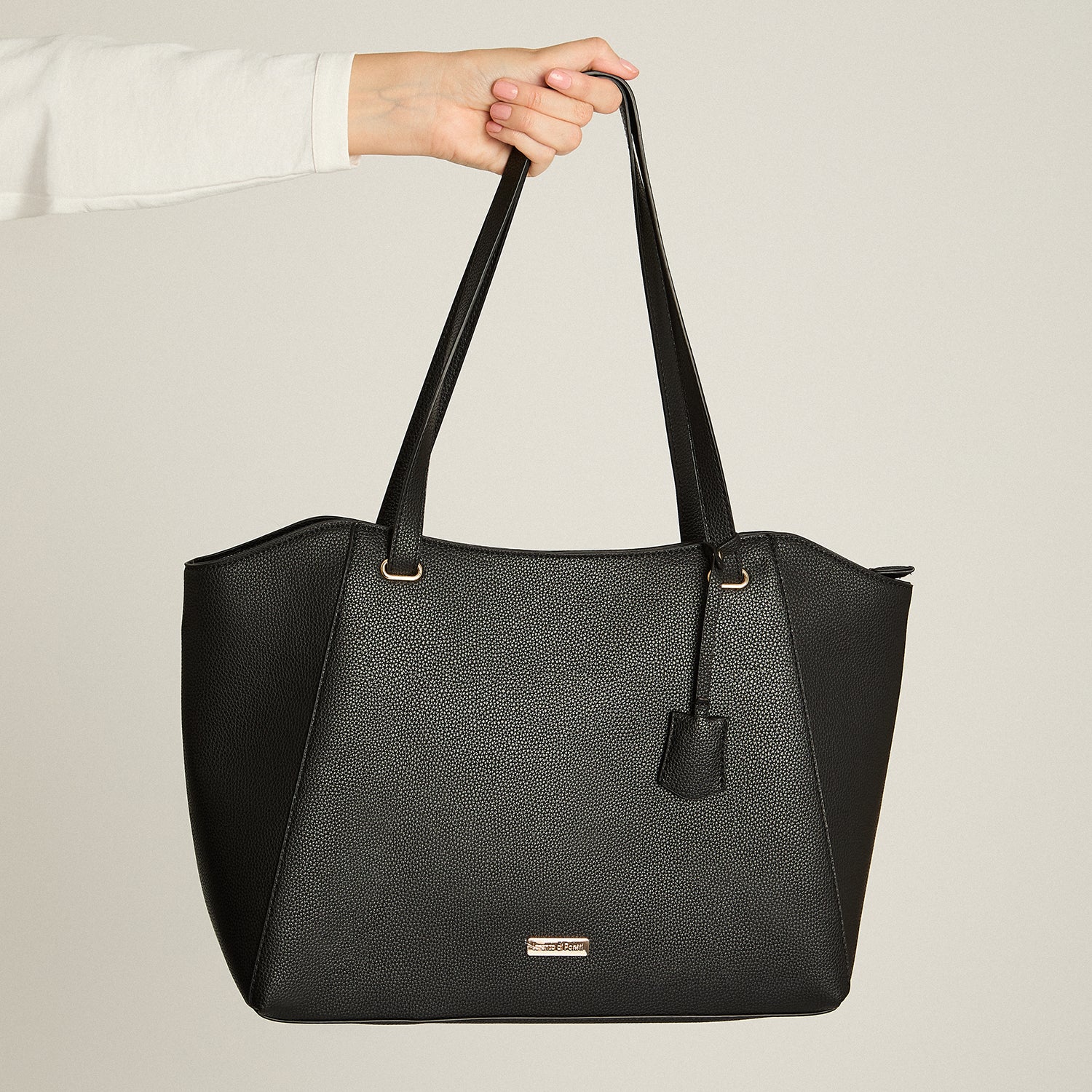 Cartera Negro Elasticidad Nula Con Forro Calce Normal Tela Eco Cuero