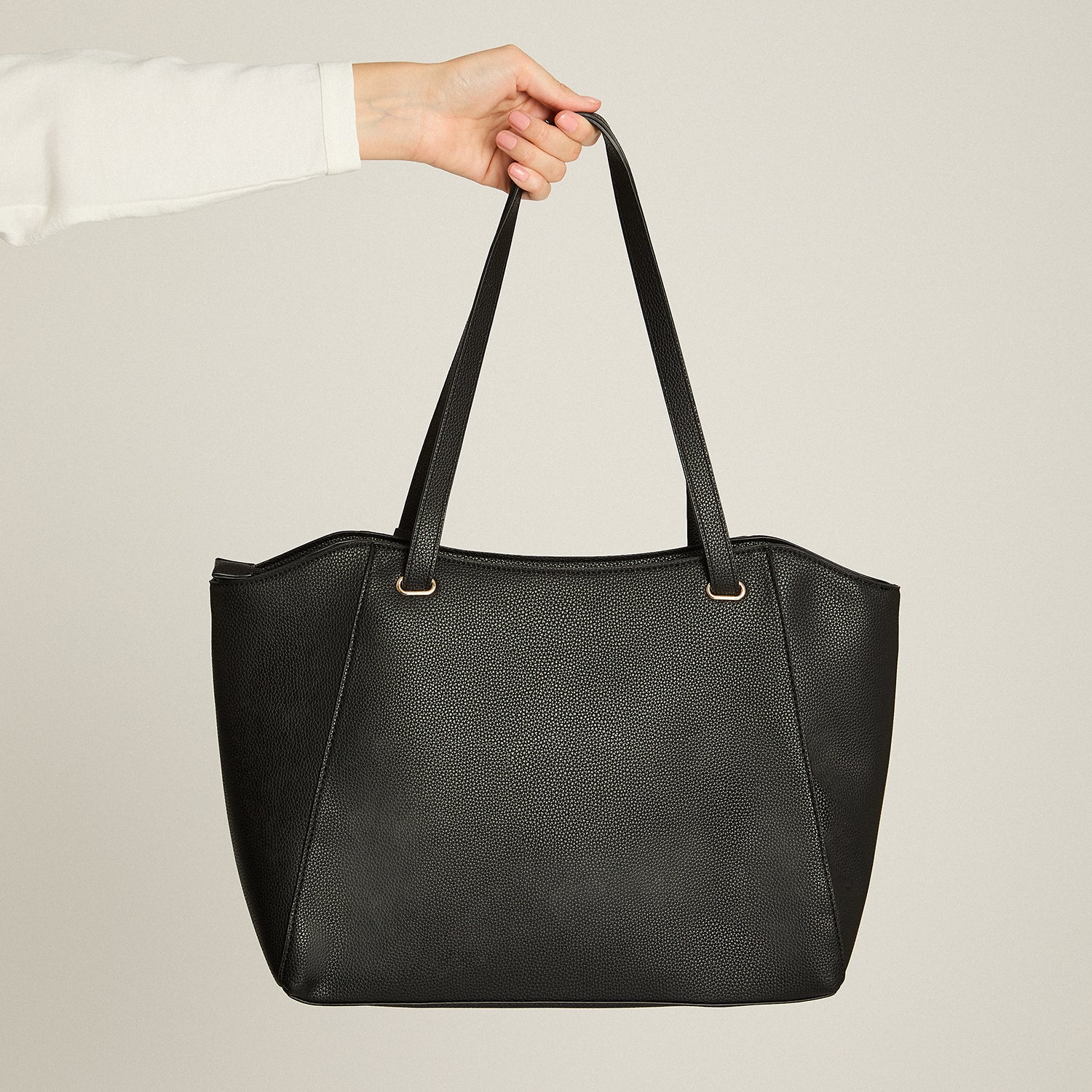 Cartera Negro Elasticidad Nula Con Forro Calce Normal Tela Eco Cuero