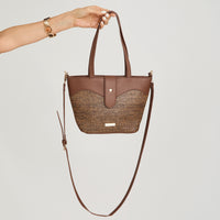 Cartera de Raffia con Pu Contraste Café
