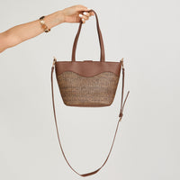 Cartera de Raffia con Pu Contraste Café
