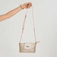 Cartera Bandolera de Raffia Metalizada Beige