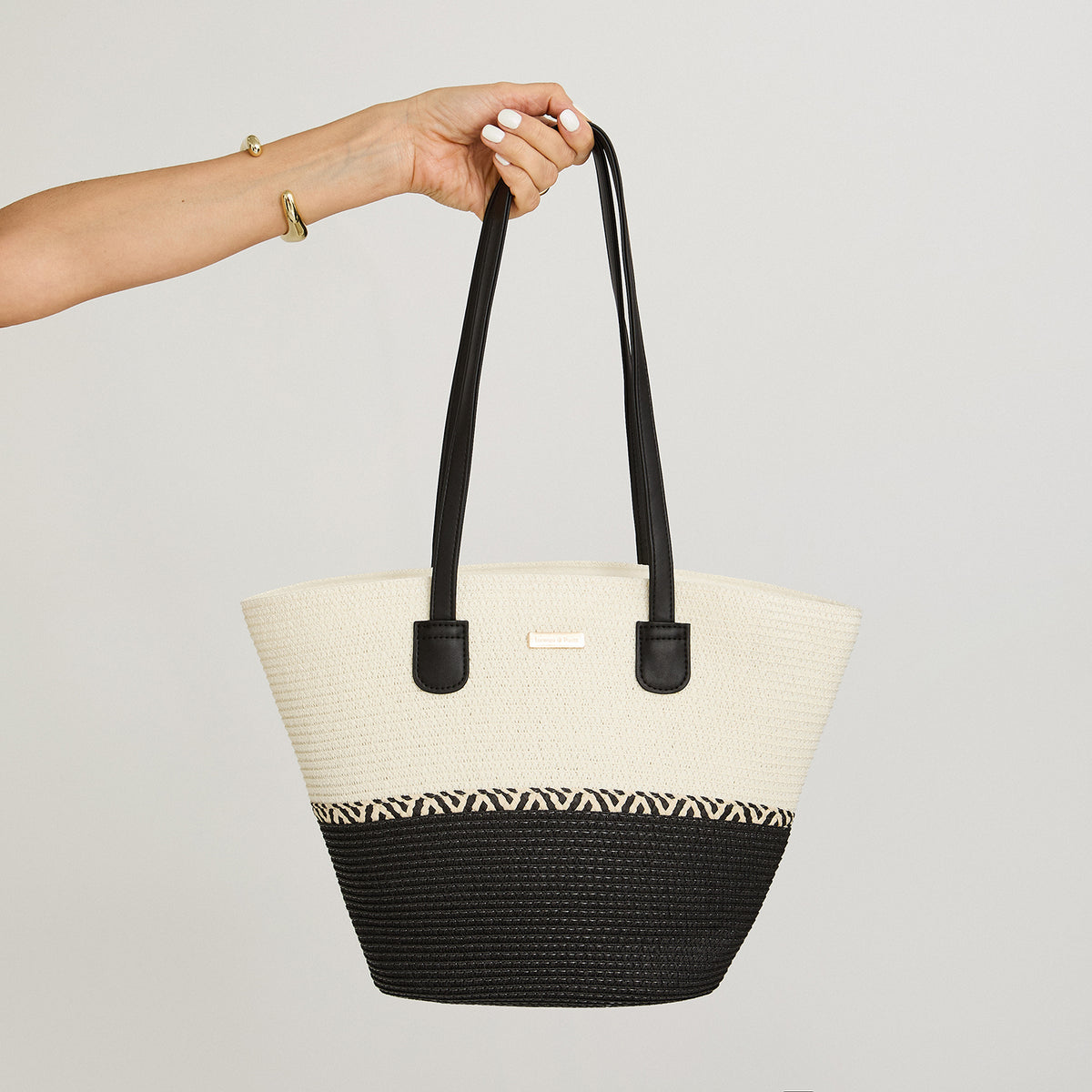 Cartera de Raffia Bicolor Negro