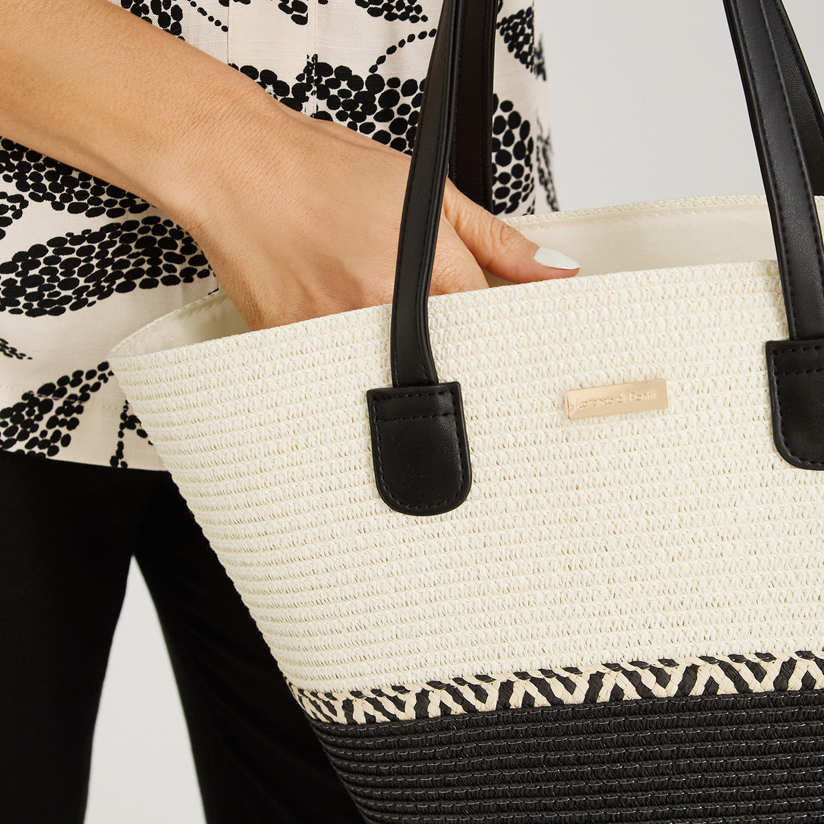Cartera de Raffia Bicolor Negro