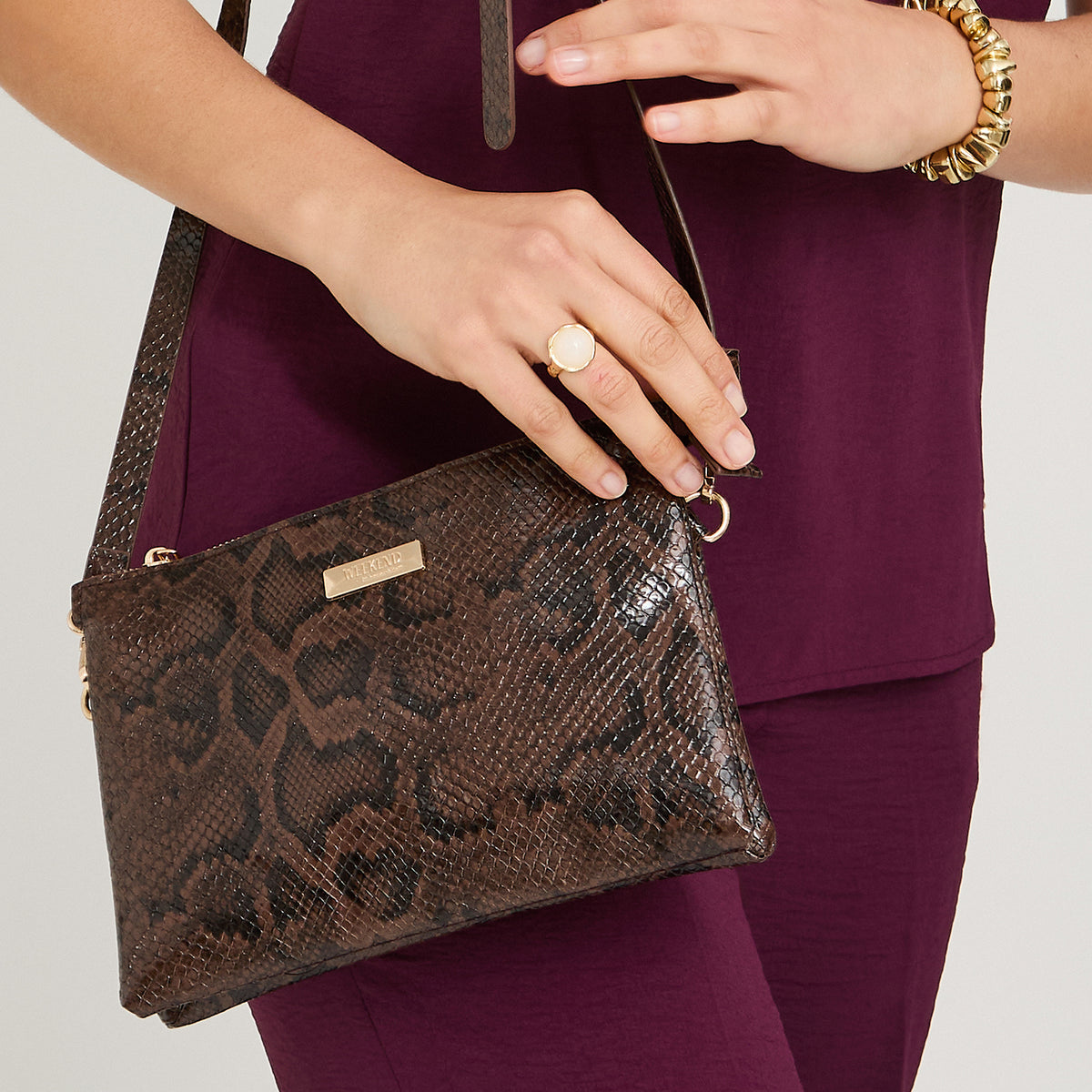 Cartera Piel Cocodrilo Café