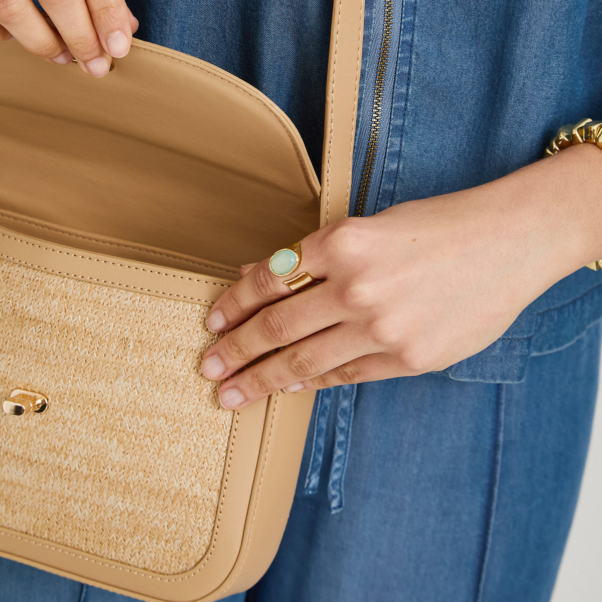 Cartera de Raffia Pequeña Beige