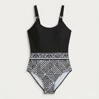 Traje De Baño 1 Pieza Con Print En Parte Inferior Negro en plano