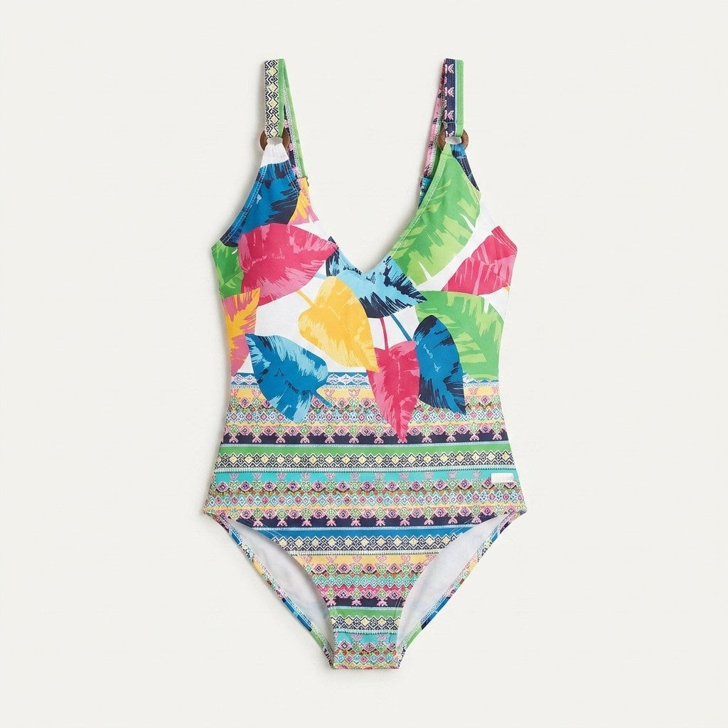 Traje De Baño 1 Pieza Estampado Crudo en plano