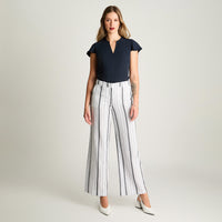 Pantalón Formal Palazzo Con Botón Oculto Azul Lorenzo Di Pontti