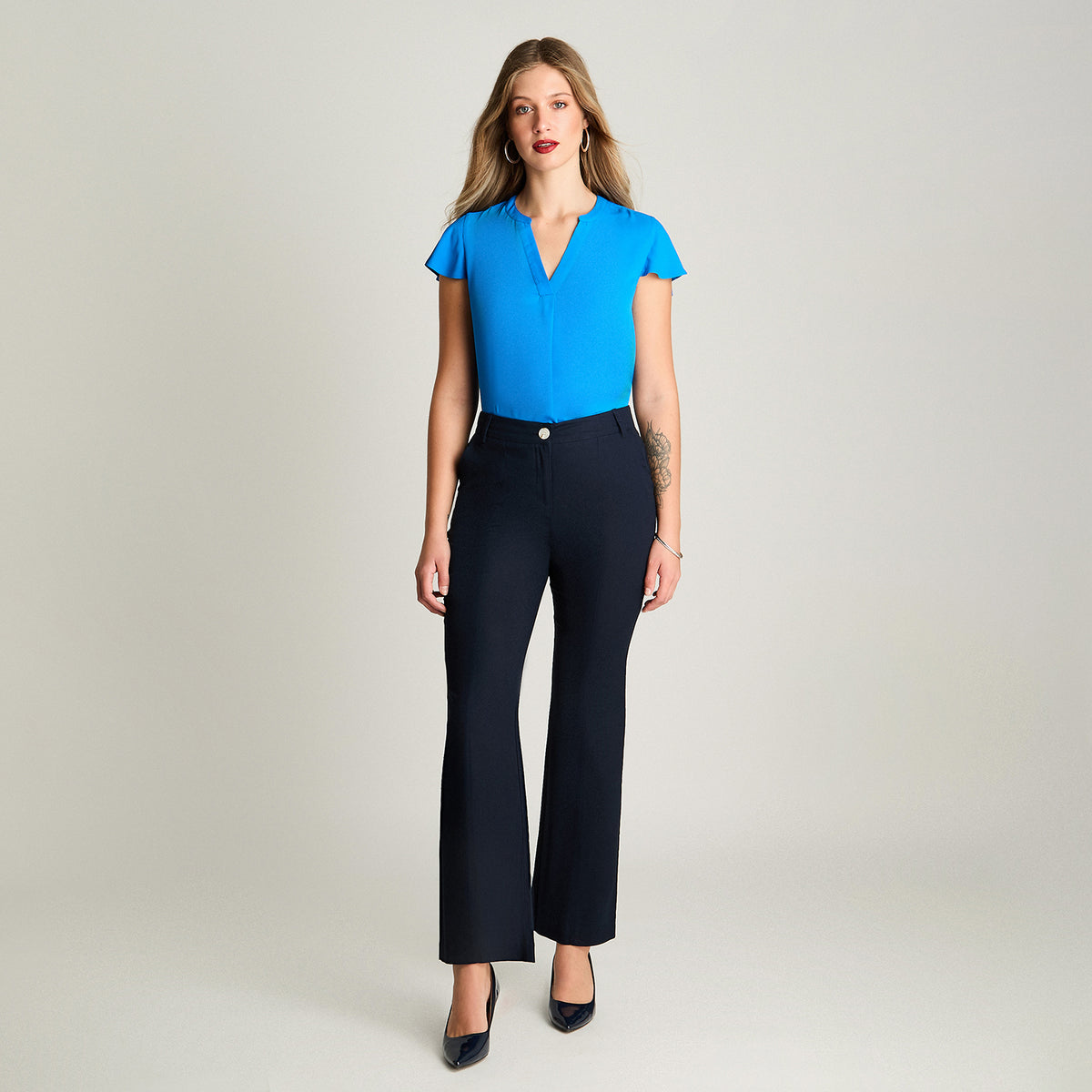 Pantalón Formal De Lino Recto Azul Lorenzo Di Pontti