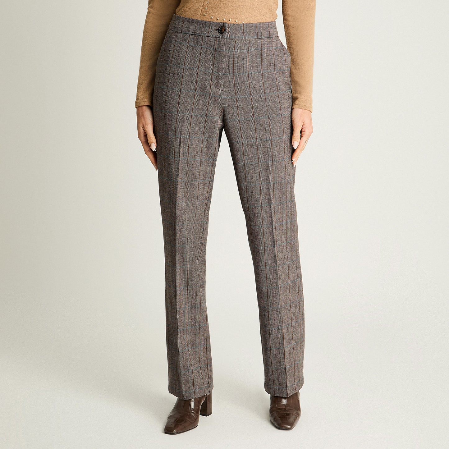 Pantalón Recto Con Un Botón Camel Lorenzo Di Pontti