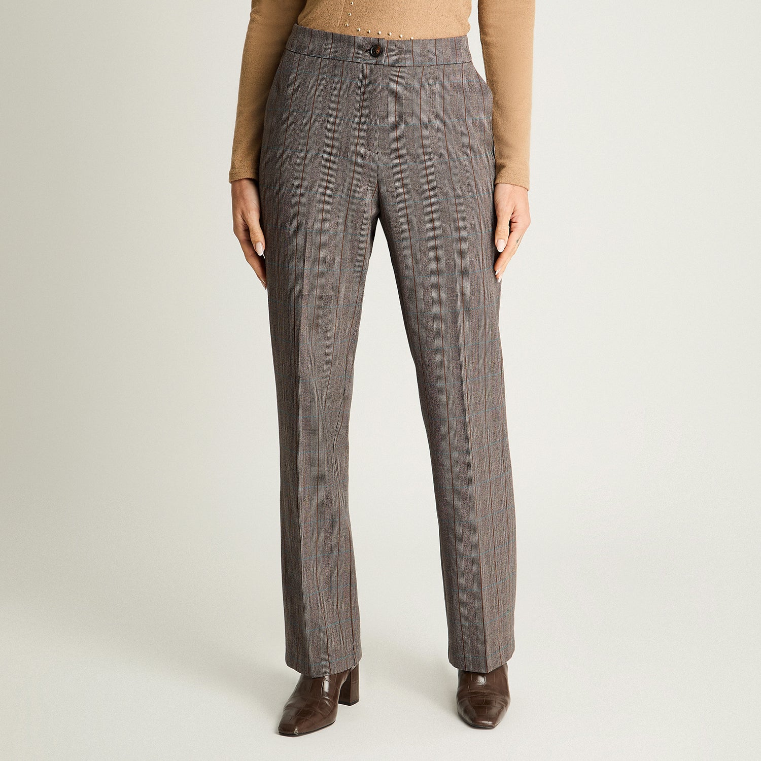 Pantalón Recto Con Un Botón Camel Lorenzo Di Pontti