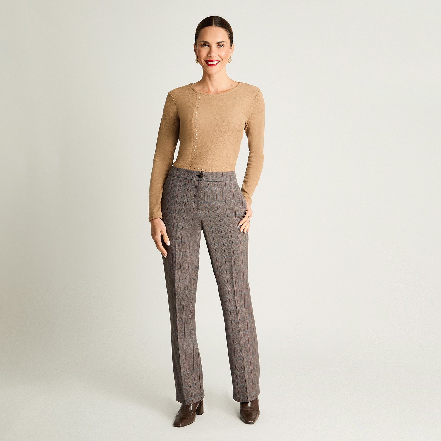 Pantalón Recto Con Un Botón Camel Lorenzo Di Pontti