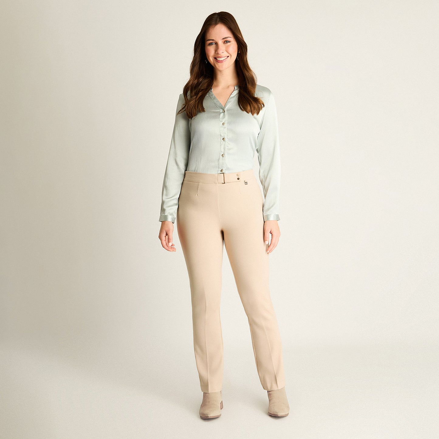 Pantalón Formal Beige Corte Recto