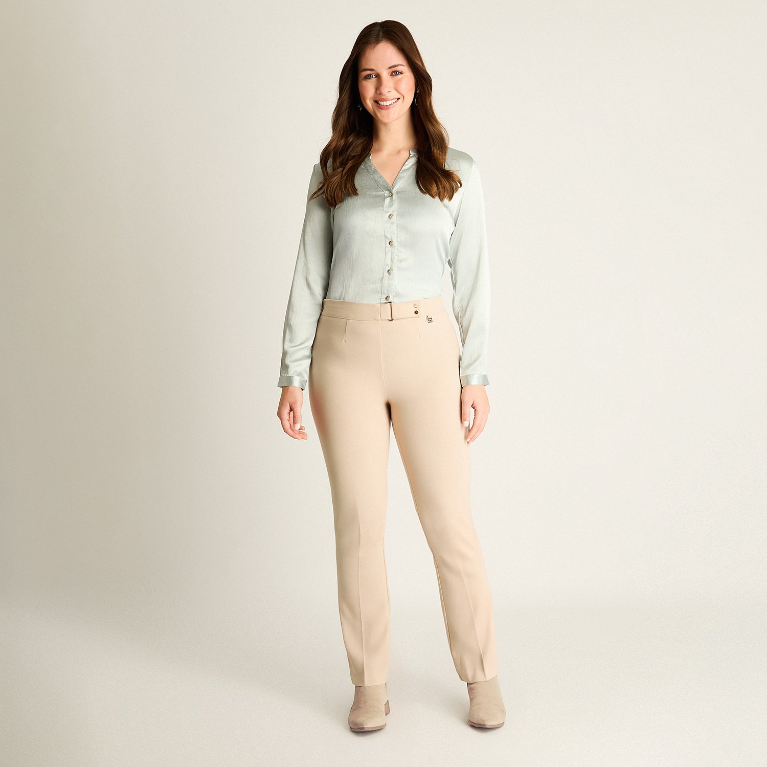 Pantalón Formal Beige Corte Recto