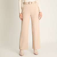 Pantalón Formal Beige Corte Recto con Cinturón