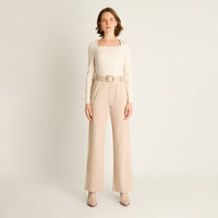 Pantalón Formal Beige Corte Recto con Cinturón