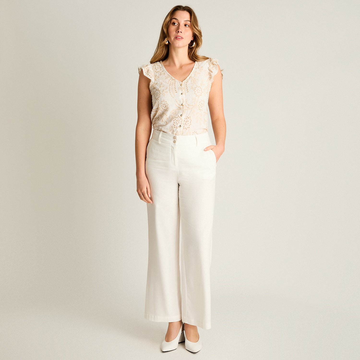 Pantalón Palazzo Crudo de Lino y Viscosa