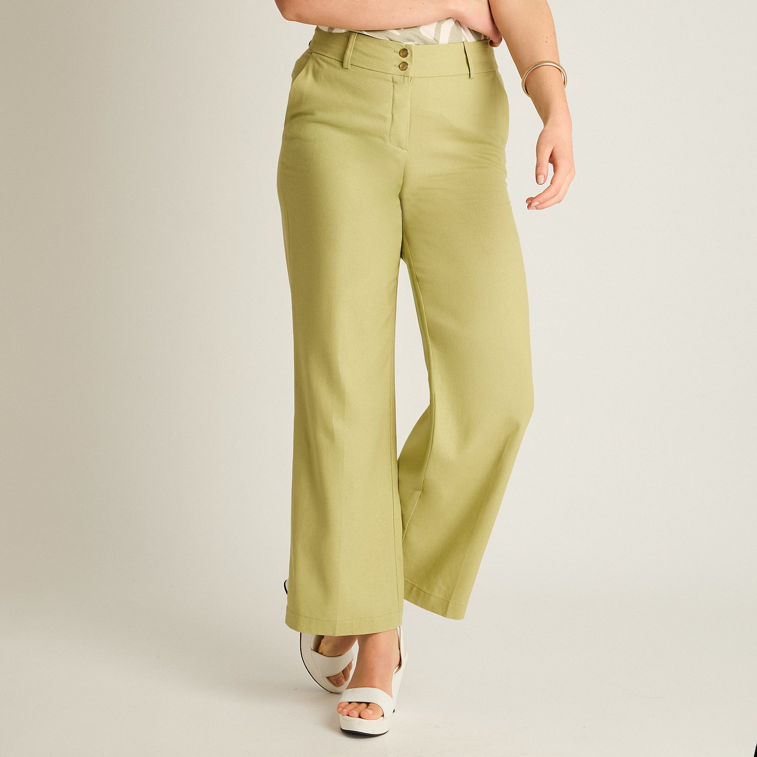 Pantalón Verde Palazzo de Lino y Viscosa