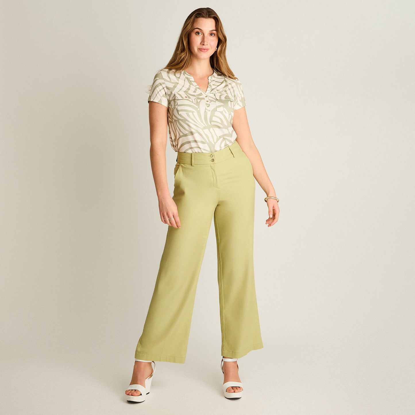 Pantalón Verde Palazzo de Lino y Viscosa