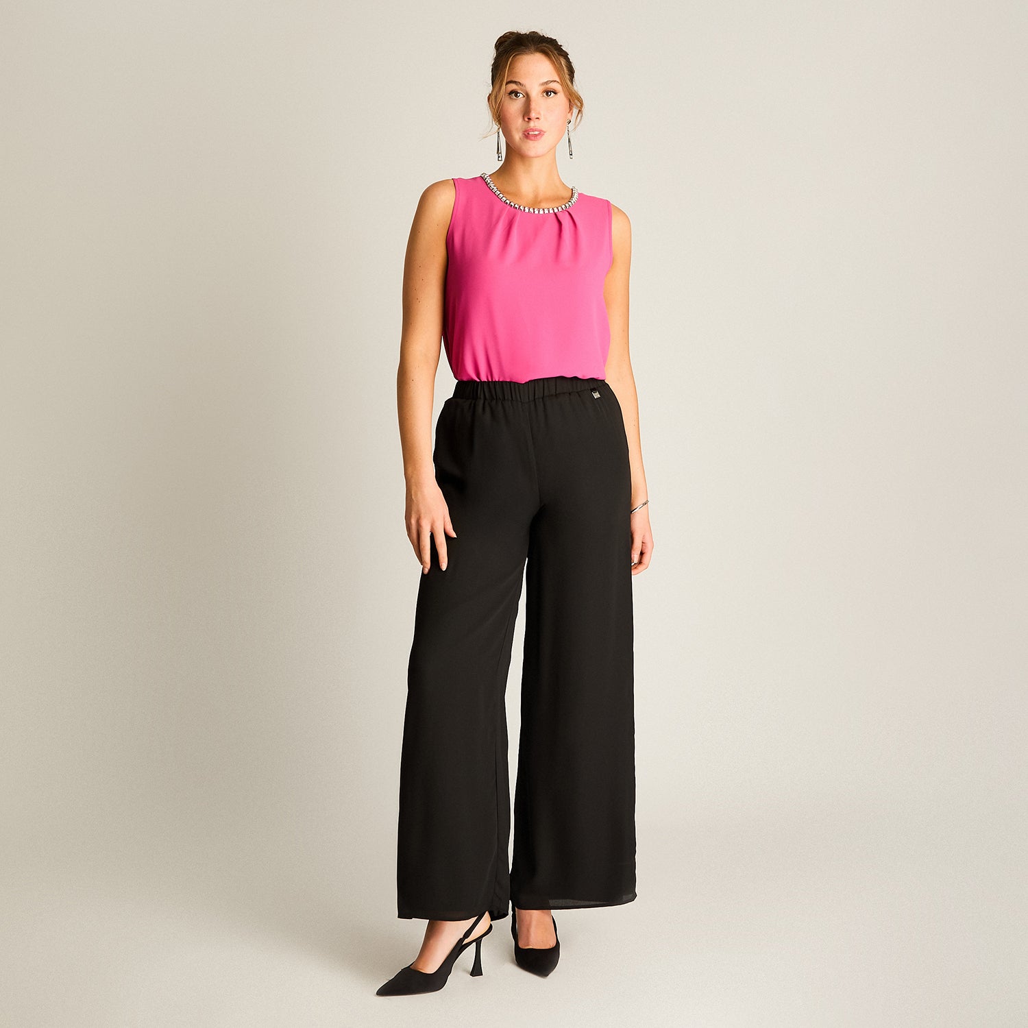 Pantalón Palazzo Elegancia Floral Negro