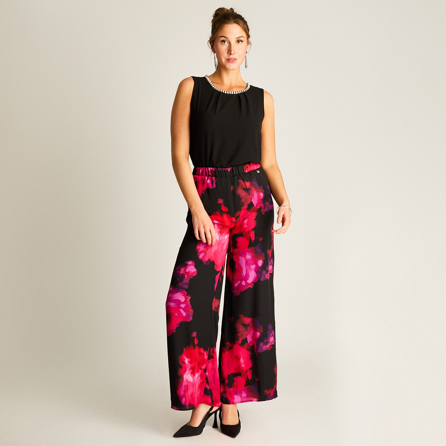 Pantalón Palazzo Floral Fucsia