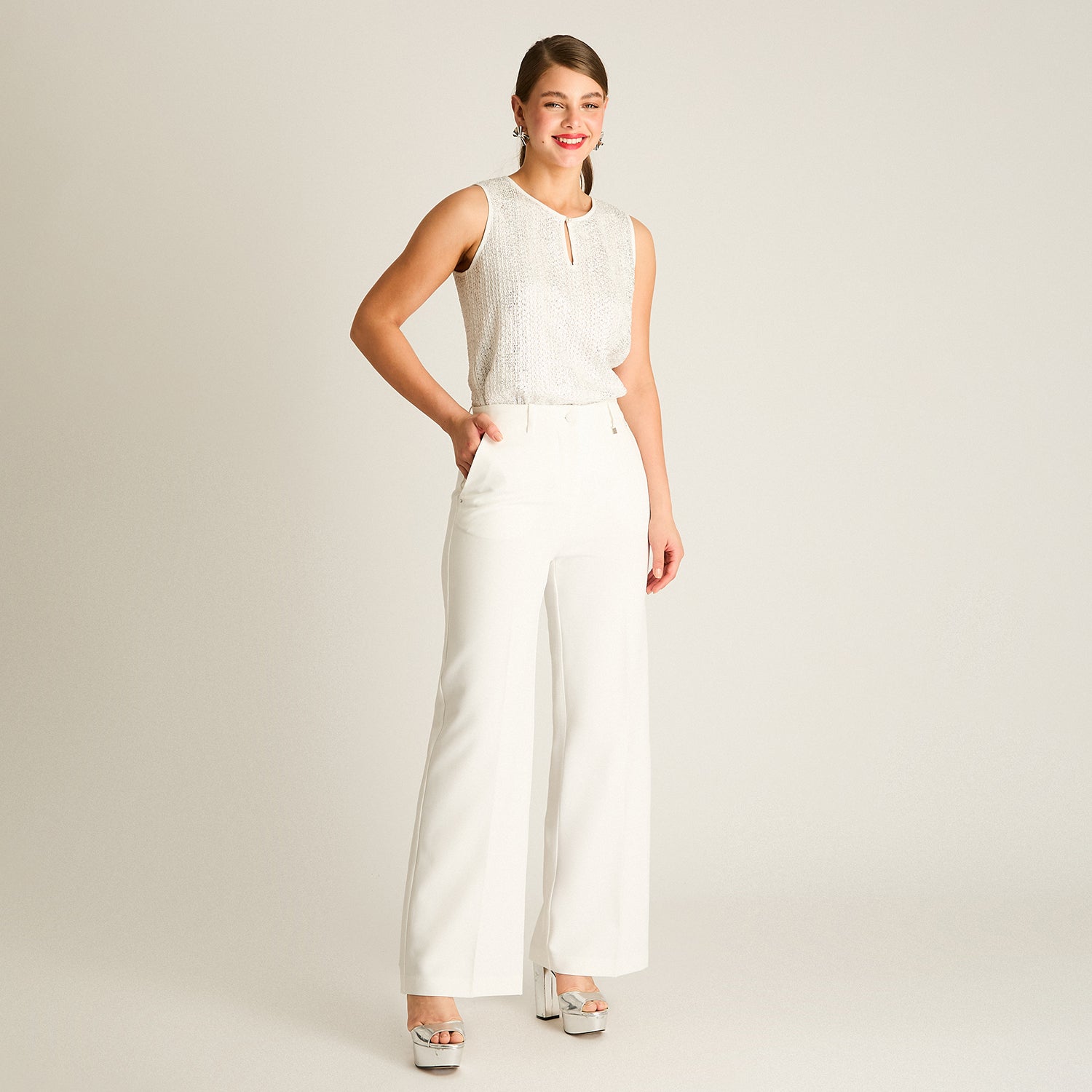 Pantalón Palazzo Crudo de Fiesta