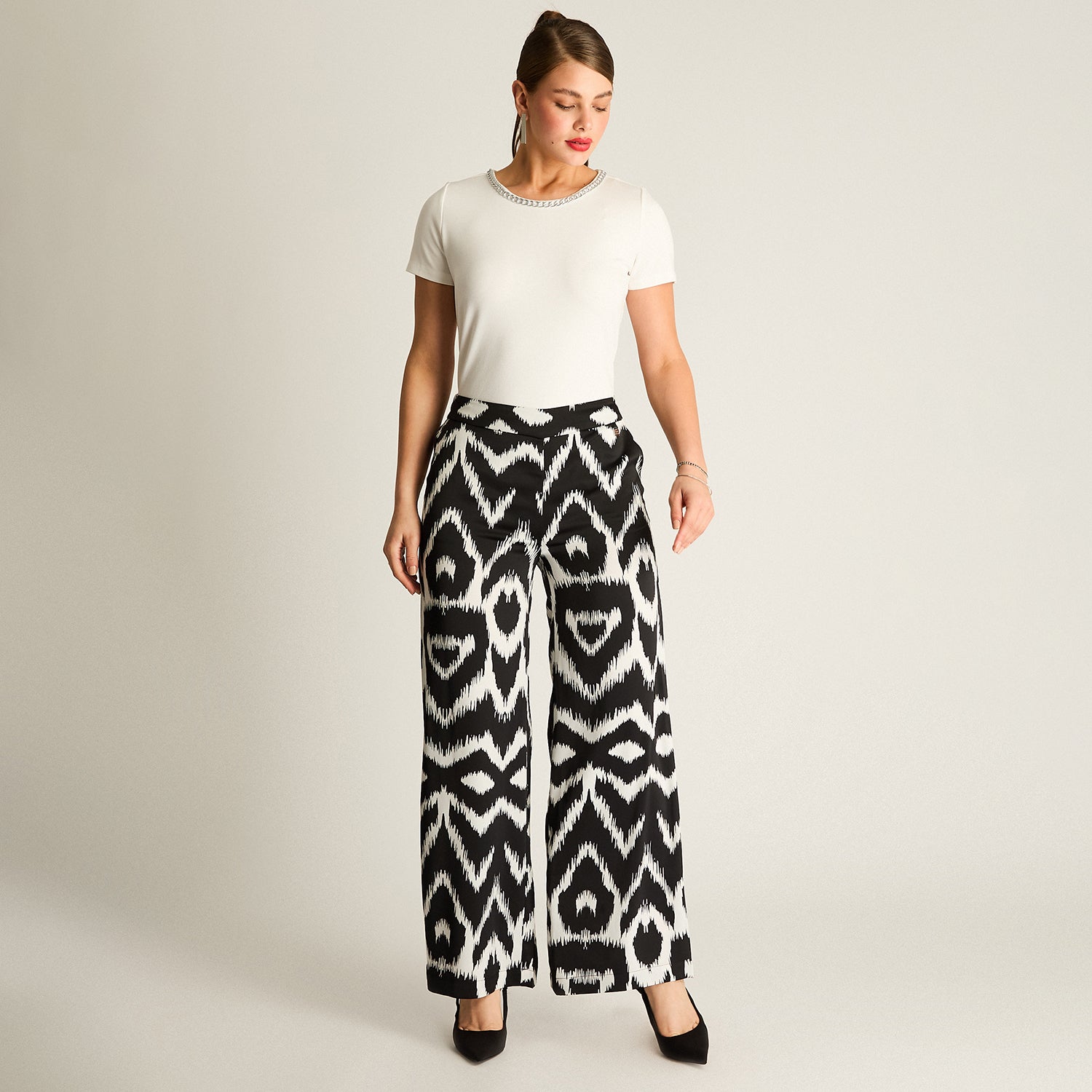 Pantalón Palazzo Estampado Crudo