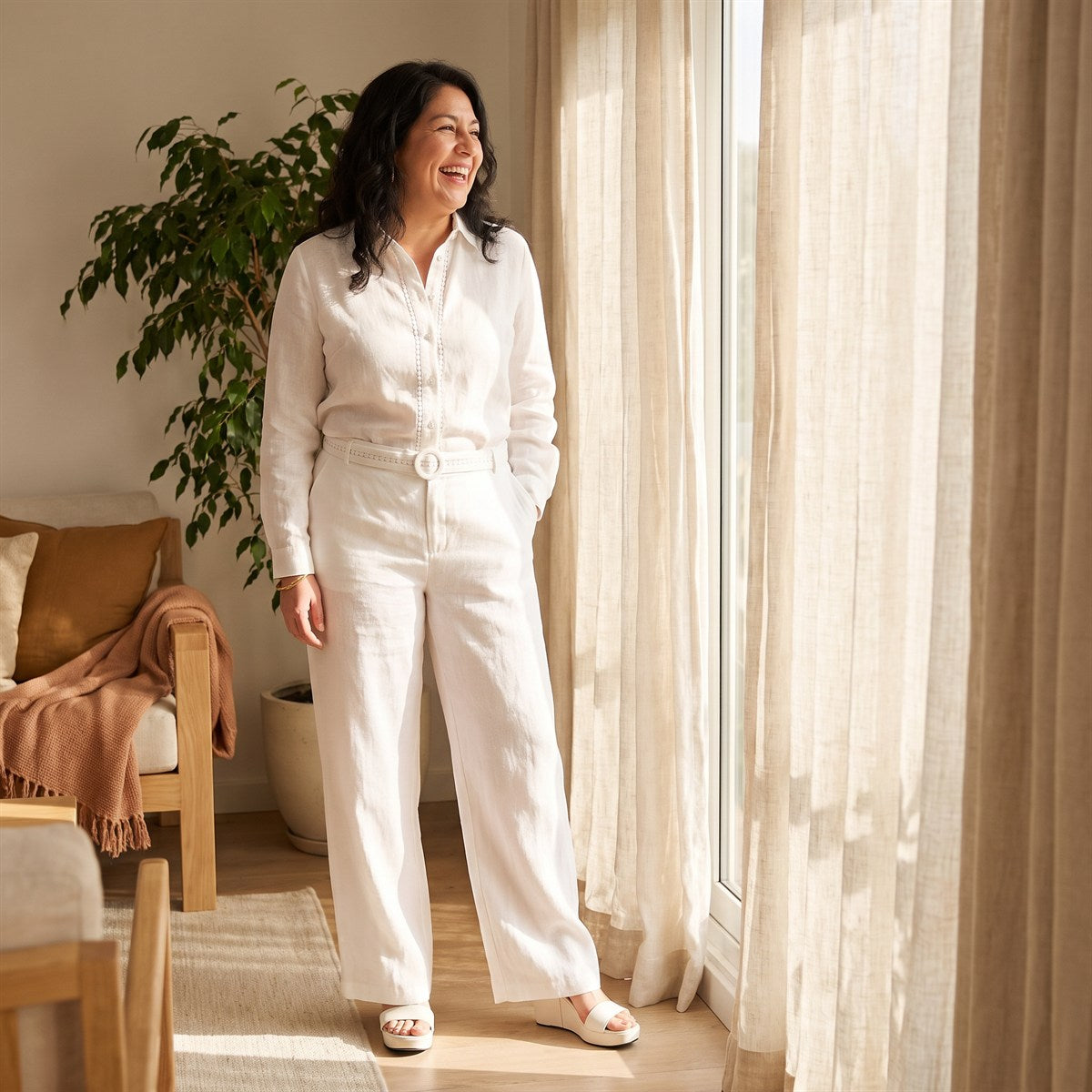 Pantalón Palazzo Blanco 100% Lino lifestyle