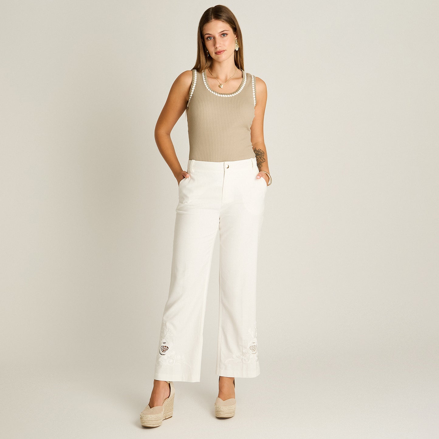 Pantalon Formal Crudo Elasticidad Nula Sin Forro Calce Normal Tela Plano