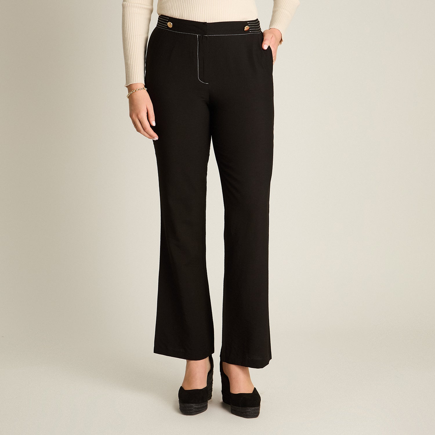 Pantalon Formal Negro Elasticidad Nula Sin Forro Calce Normal Tela Plano