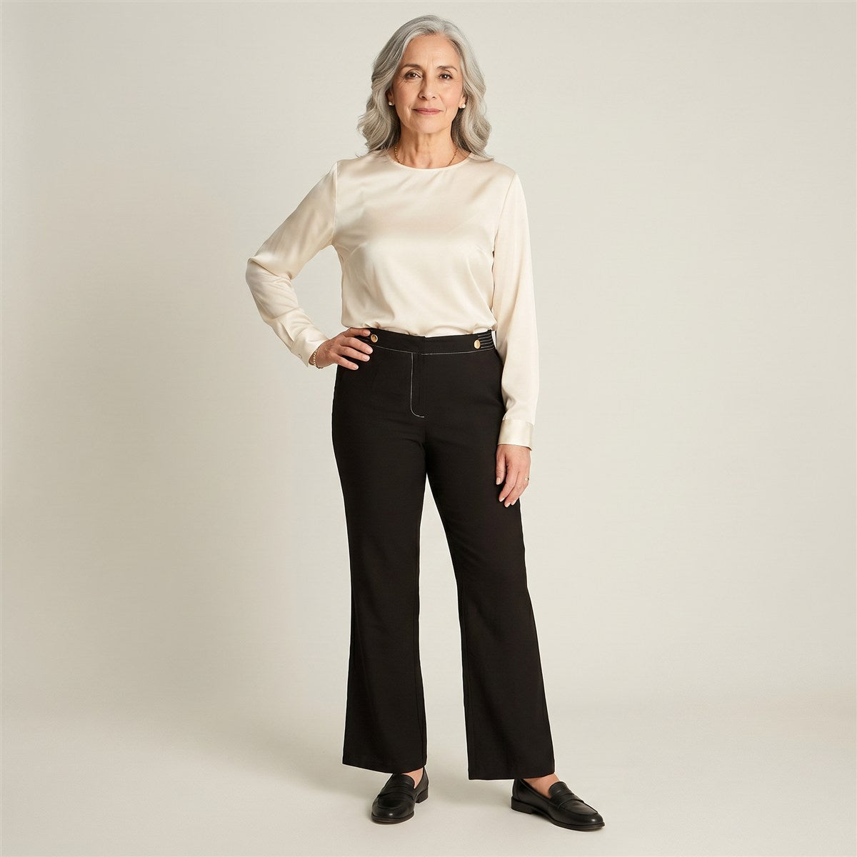 Pantalón Negro Palazzo Formal tela liviana en modelo adulta