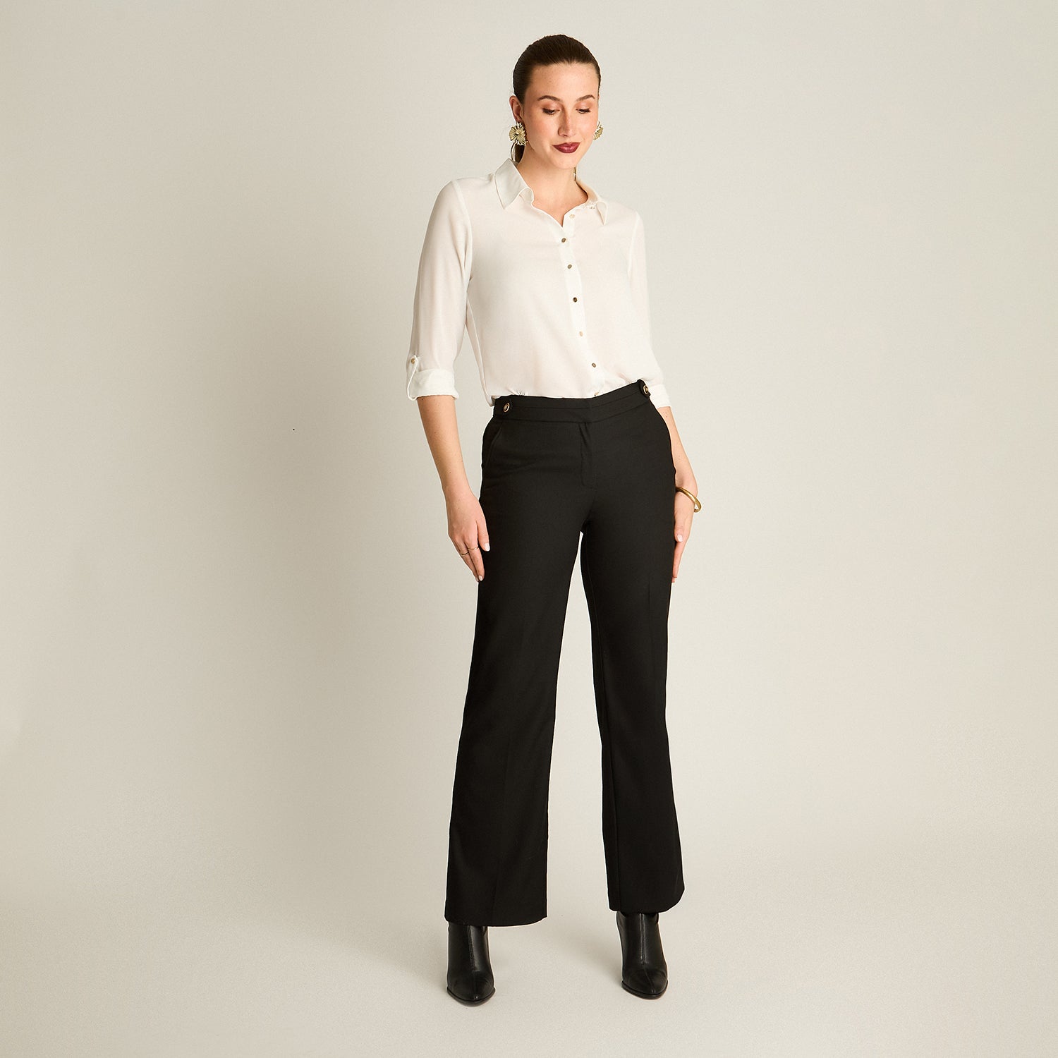 Pantalon Formal Negro Elasticidad Nula Sin Forro Calce Normal Tela Plano