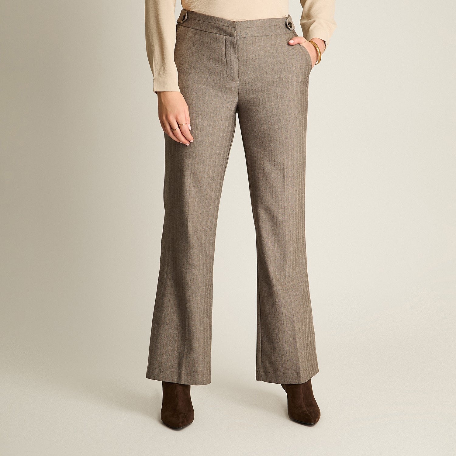 Pantalon Formal Gris Elasticidad Nula Sin Forro Calce Normal Tela Plano