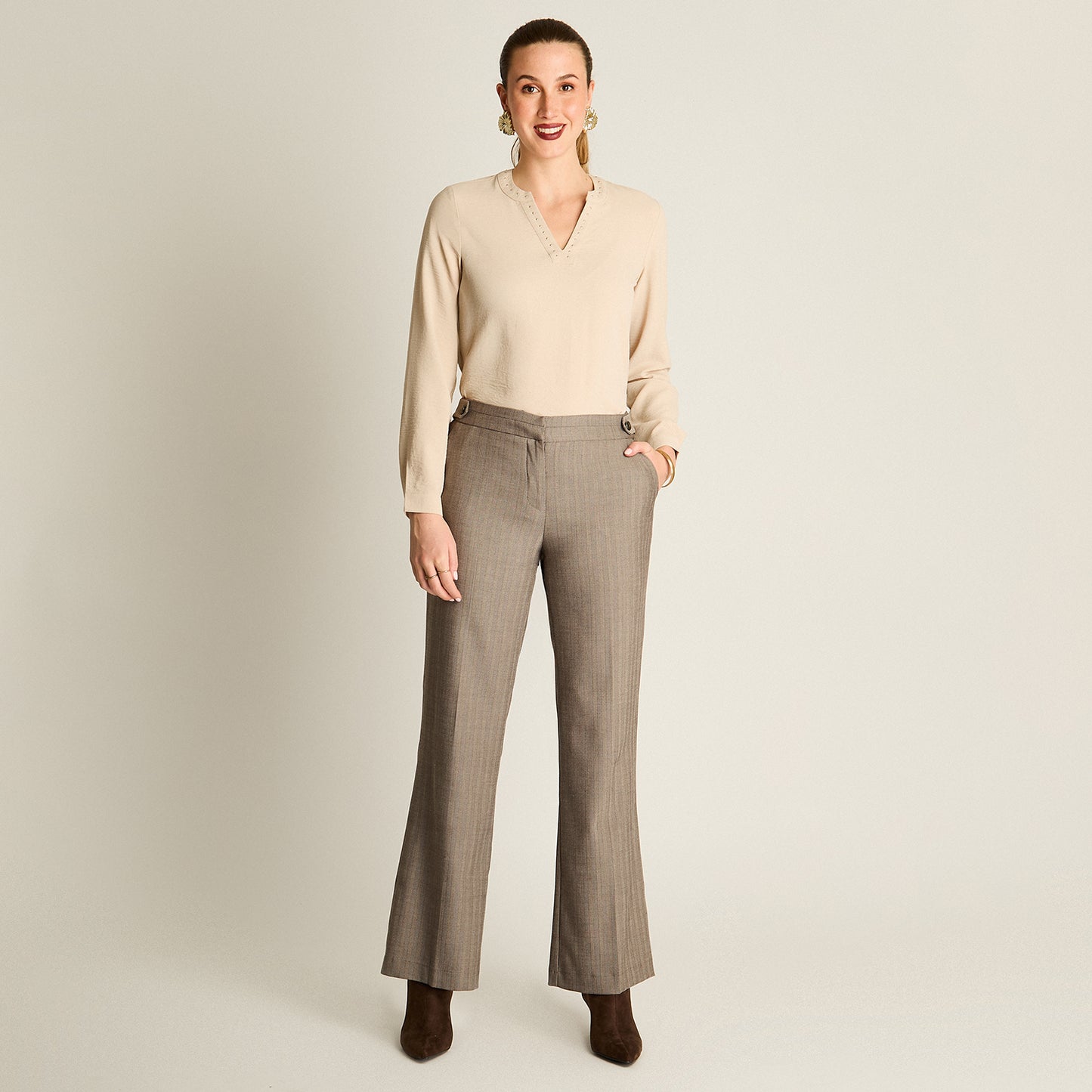 Pantalon Formal Gris Elasticidad Nula Sin Forro Calce Normal Tela Plano