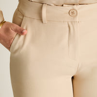 Pantalon Formal Beige Elasticidad Nula Sin Forro Calce Normal Tela Plano