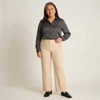 Pantalón Palazzo Beige Formal de Un Botón en modelo adulta
