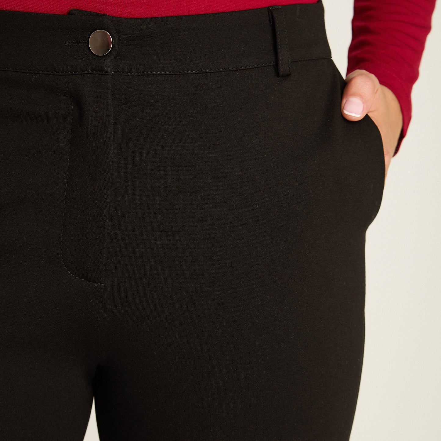 Pantalon Formal Negro Elasticidad Media Sin Forro Calce Normal Tela Punto