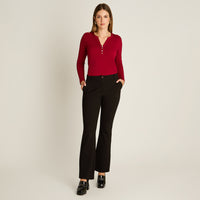Pantalon Formal Negro Elasticidad Media Sin Forro Calce Normal Tela Punto