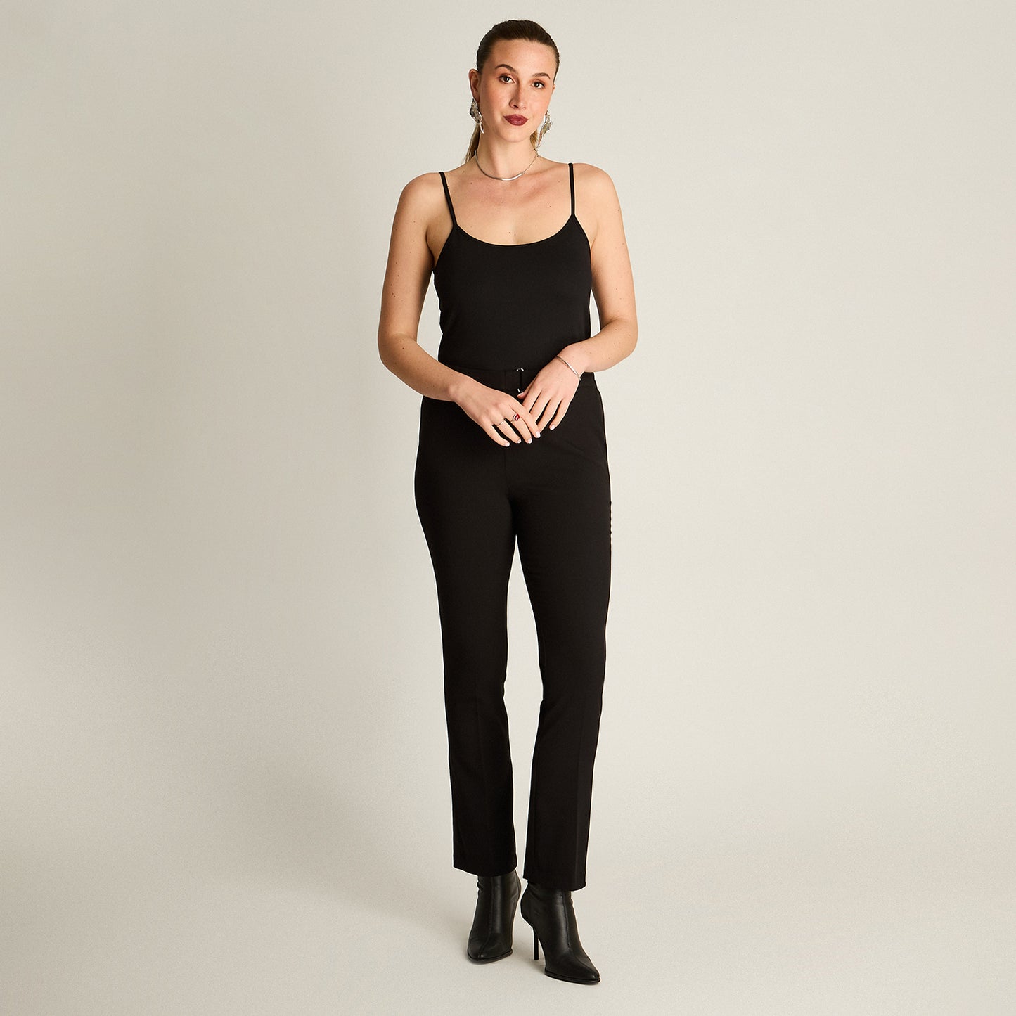 Pantalon Formal Negro Elasticidad Nula Sin Forro Calce Normal Tela Plano