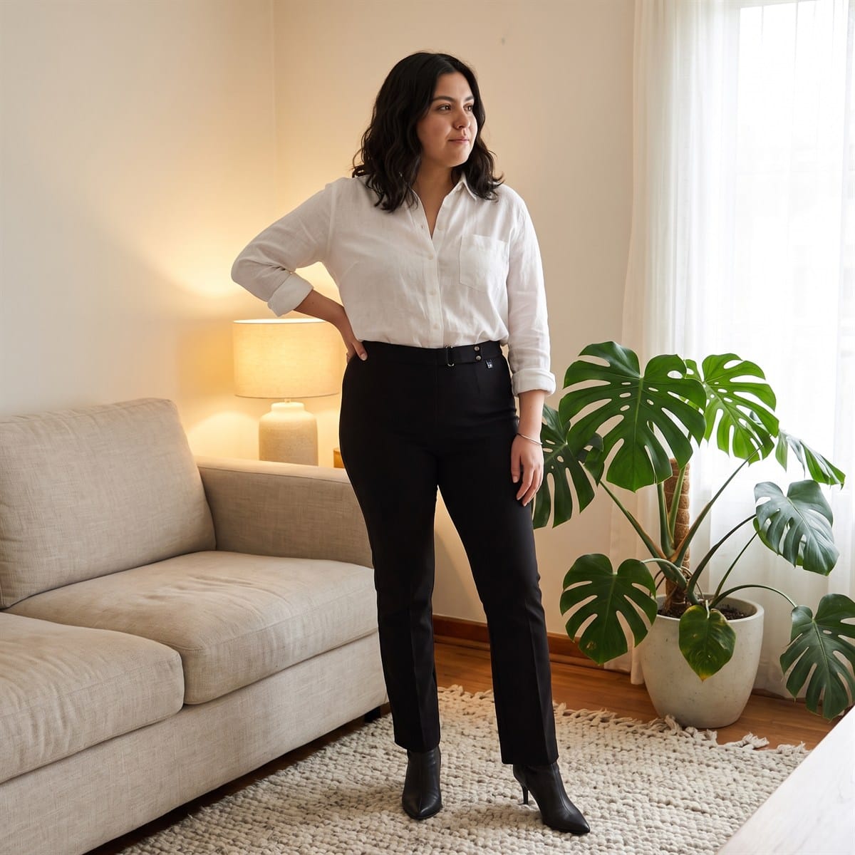 Pantalón Negro Básico Recto con Pretina Elasticada lifestyle