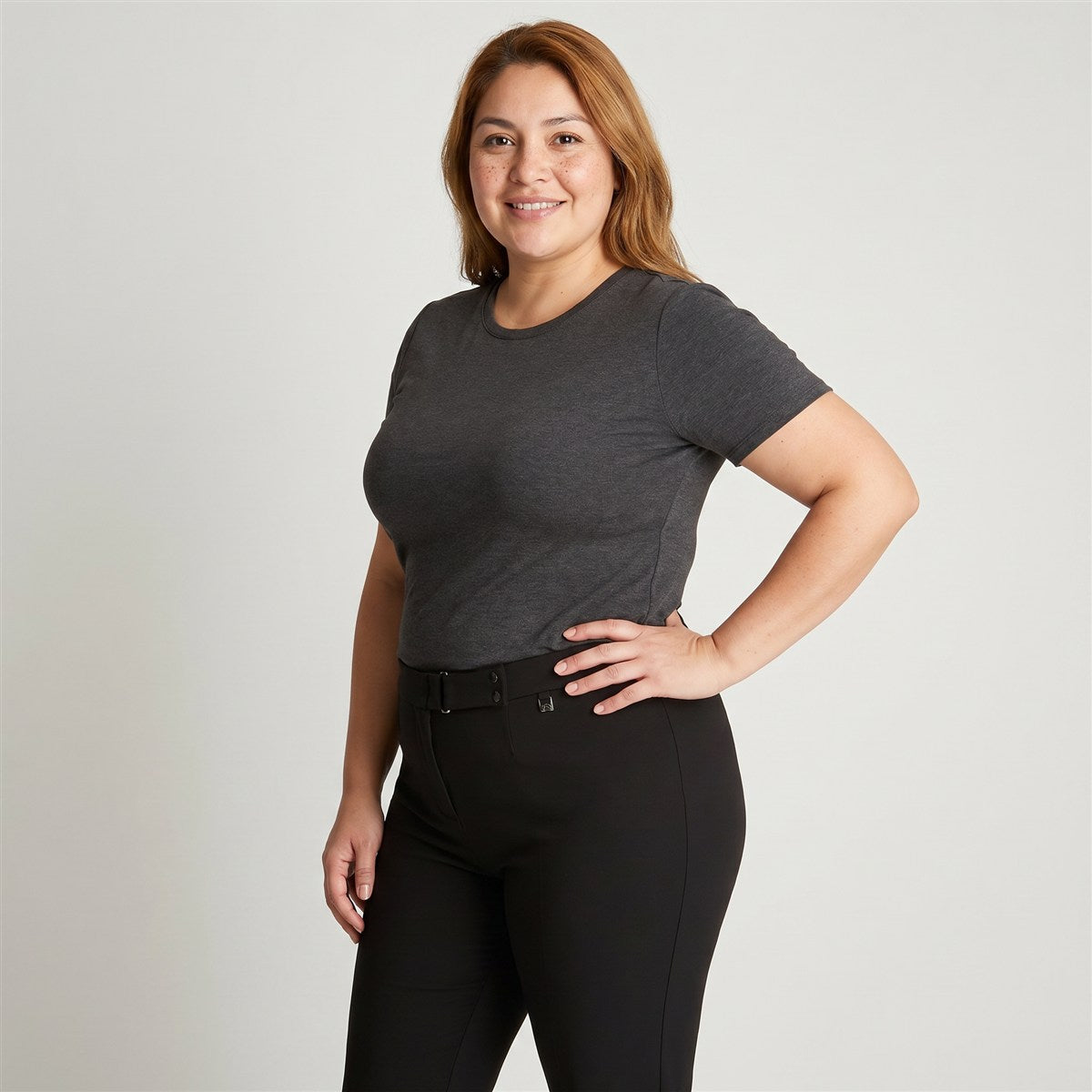 PantalÃ³n Negro BÃ¡sico Recto con Pretina Elasticada en modelo plus size
