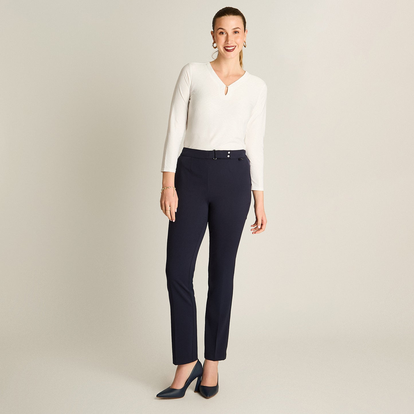Pantalon Formal Azul Elasticidad Nula Sin Forro Calce Normal Tela Plano